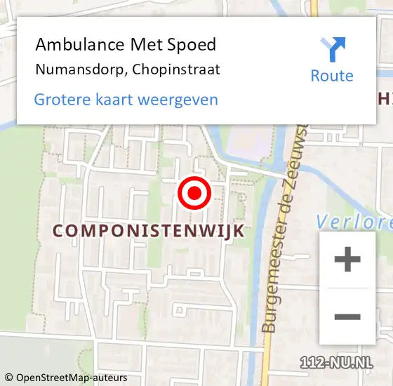 Locatie op kaart van de 112 melding: Ambulance Met Spoed Naar Numansdorp, Chopinstraat op 27 mei 2023 09:33