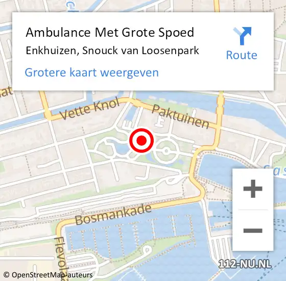 Locatie op kaart van de 112 melding: Ambulance Met Grote Spoed Naar Enkhuizen, Snouck van Loosenpark op 27 mei 2023 09:35