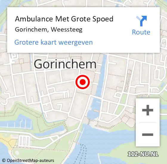 Locatie op kaart van de 112 melding: Ambulance Met Grote Spoed Naar Gorinchem, Weessteeg op 27 mei 2023 09:39