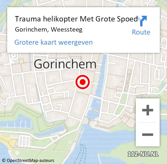 Locatie op kaart van de 112 melding: Trauma helikopter Met Grote Spoed Naar Gorinchem, Weessteeg op 27 mei 2023 09:40