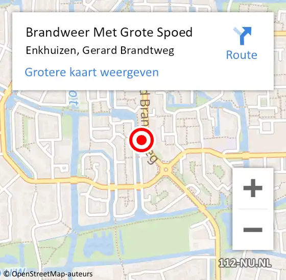 Locatie op kaart van de 112 melding: Brandweer Met Grote Spoed Naar Enkhuizen, Gerard Brandtweg op 27 mei 2023 09:47