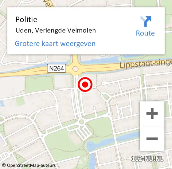 Locatie op kaart van de 112 melding: Politie Uden, Verlengde Velmolen op 27 mei 2023 09:49