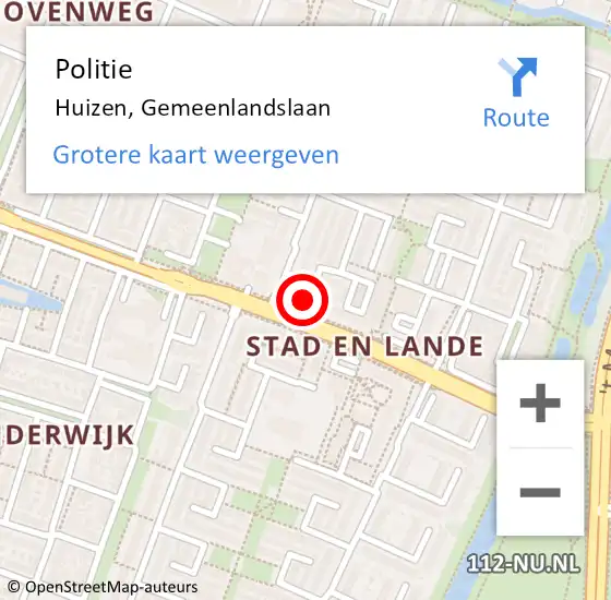 Locatie op kaart van de 112 melding: Politie Huizen, Gemeenlandslaan op 27 mei 2023 10:40