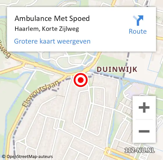 Locatie op kaart van de 112 melding: Ambulance Met Spoed Naar Haarlem, Korte Zijlweg op 27 mei 2023 10:41