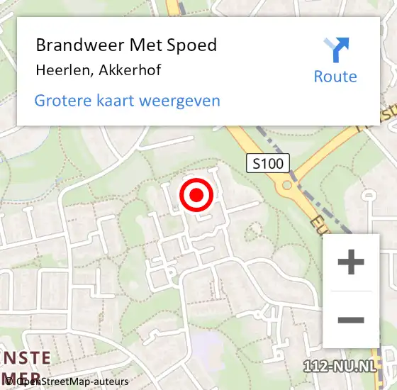 Locatie op kaart van de 112 melding: Brandweer Met Spoed Naar Heerlen, Akkerhof op 27 mei 2023 10:52