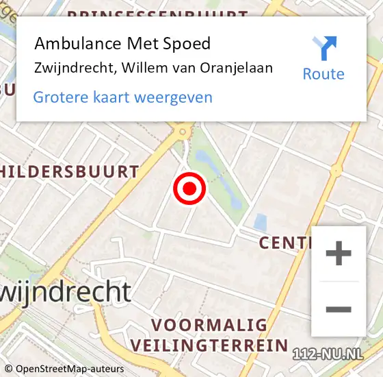 Locatie op kaart van de 112 melding: Ambulance Met Spoed Naar Zwijndrecht, Willem van Oranjelaan op 27 mei 2023 11:42