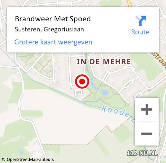 Locatie op kaart van de 112 melding: Brandweer Met Spoed Naar Susteren, Gregoriuslaan op 27 mei 2023 12:04