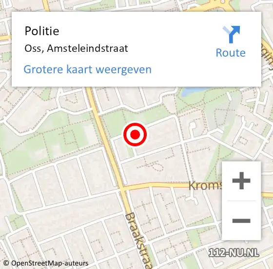 Locatie op kaart van de 112 melding: Politie Oss, Amsteleindstraat op 27 mei 2023 12:19