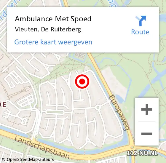 Locatie op kaart van de 112 melding: Ambulance Met Spoed Naar Vleuten, De Ruiterberg op 26 augustus 2014 21:31