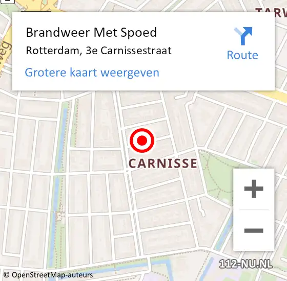 Locatie op kaart van de 112 melding: Brandweer Met Spoed Naar Rotterdam, 3e Carnissestraat op 27 mei 2023 12:43