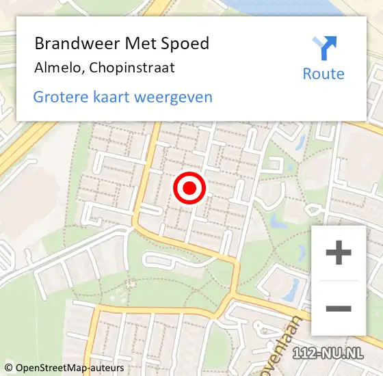 Locatie op kaart van de 112 melding: Brandweer Met Spoed Naar Almelo, Chopinstraat op 27 mei 2023 12:54