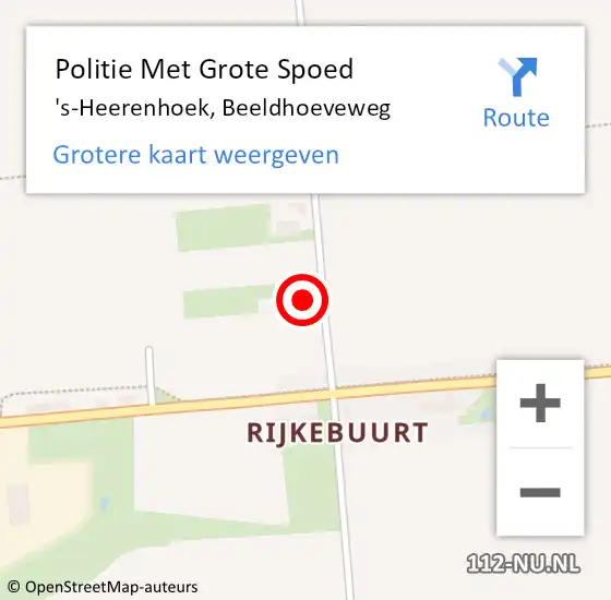Locatie op kaart van de 112 melding: Politie Met Grote Spoed Naar 's-Heerenhoek, Beeldhoeveweg op 27 mei 2023 12:57