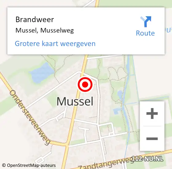 Locatie op kaart van de 112 melding: Brandweer Mussel, Musselweg op 27 mei 2023 14:01