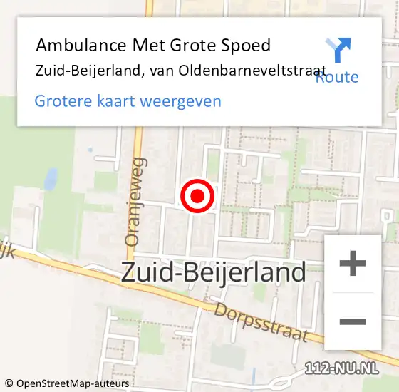 Locatie op kaart van de 112 melding: Ambulance Met Grote Spoed Naar Zuid-Beijerland, van Oldenbarneveltstraat op 27 mei 2023 14:03