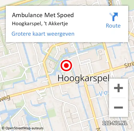 Locatie op kaart van de 112 melding: Ambulance Met Spoed Naar Hoogkarspel, 't Akkertje op 27 mei 2023 14:06