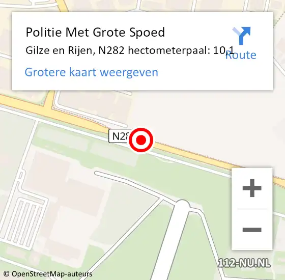 Locatie op kaart van de 112 melding: Politie Met Grote Spoed Naar Gilze en Rijen, N282 hectometerpaal: 10,1 op 27 mei 2023 14:21