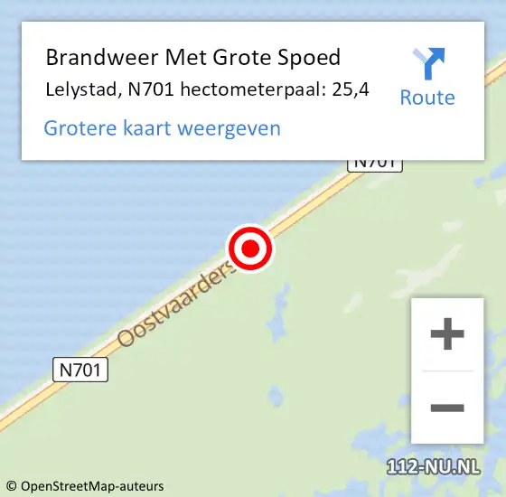 Locatie op kaart van de 112 melding: Brandweer Met Grote Spoed Naar Lelystad, N701 hectometerpaal: 25,4 op 27 mei 2023 14:26