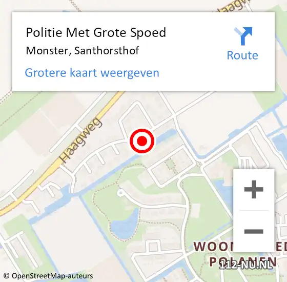 Locatie op kaart van de 112 melding: Politie Met Grote Spoed Naar Monster, Santhorsthof op 27 mei 2023 14:27