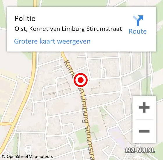 Locatie op kaart van de 112 melding: Politie Olst, Kornet van Limburg Stirumstraat op 27 mei 2023 14:28