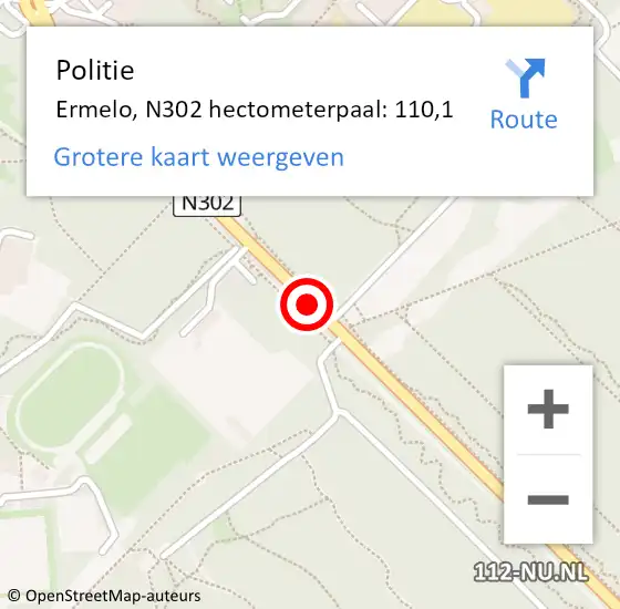 Locatie op kaart van de 112 melding: Politie Harderwijk, N302 hectometerpaal: 110,1 op 27 mei 2023 14:32