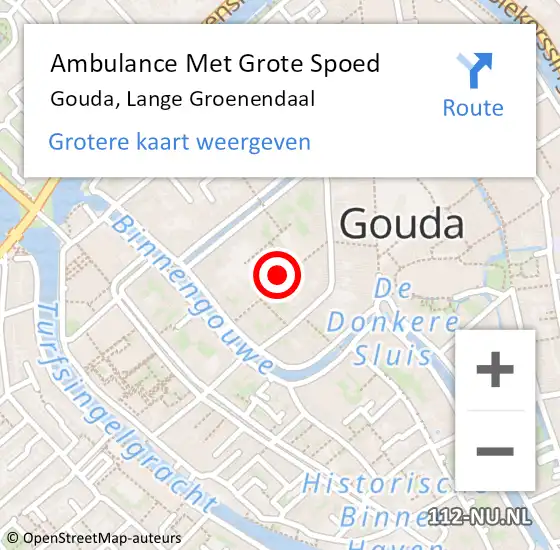 Locatie op kaart van de 112 melding: Ambulance Met Grote Spoed Naar Gouda, Lange Groenendaal op 27 mei 2023 14:54