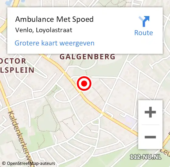 Locatie op kaart van de 112 melding: Ambulance Met Spoed Naar Venlo, Loyolastraat op 27 mei 2023 15:06