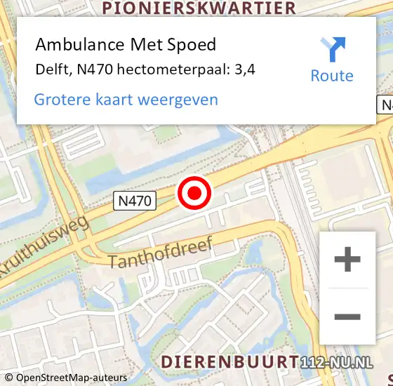 Locatie op kaart van de 112 melding: Ambulance Met Spoed Naar Delft, N470 hectometerpaal: 3,4 op 27 mei 2023 15:06