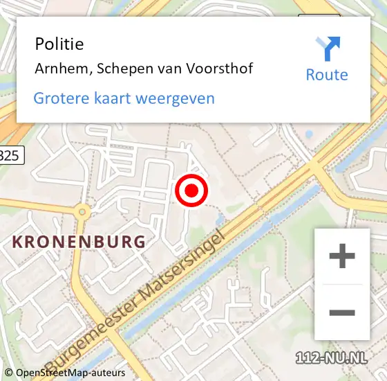 Locatie op kaart van de 112 melding: Politie Arnhem, Schepen van Voorsthof op 27 mei 2023 15:20