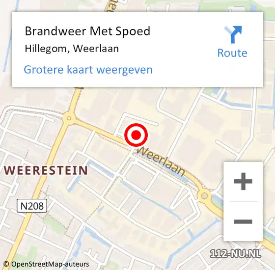 Locatie op kaart van de 112 melding: Brandweer Met Spoed Naar Hillegom, Weerlaan op 27 mei 2023 15:38