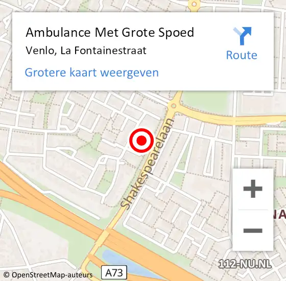 Locatie op kaart van de 112 melding: Ambulance Met Grote Spoed Naar Venlo, La Fontainestraat op 26 augustus 2014 22:08