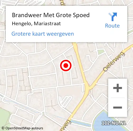 Locatie op kaart van de 112 melding: Brandweer Met Grote Spoed Naar Hengelo, Mariastraat op 27 mei 2023 15:52