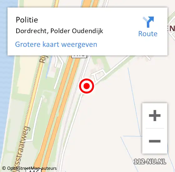 Locatie op kaart van de 112 melding: Politie Dordrecht, Polder Oudendijk op 27 mei 2023 15:57