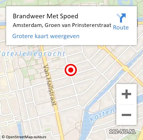 Locatie op kaart van de 112 melding: Brandweer Met Spoed Naar Amsterdam, Groen van Prinstererstraat op 27 mei 2023 16:24