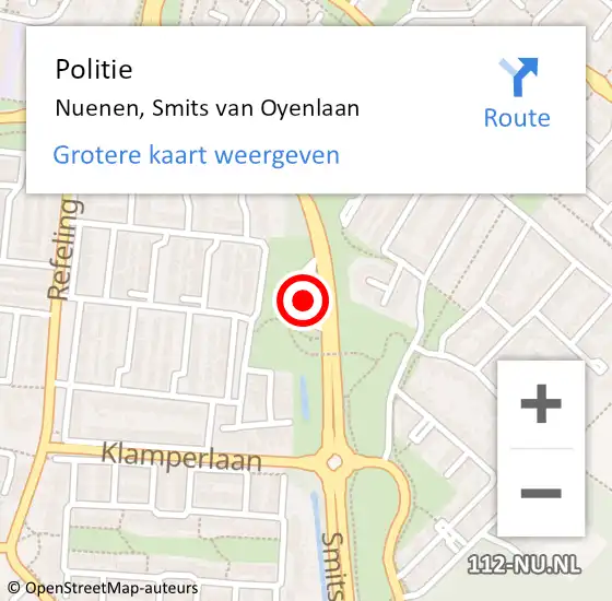 Locatie op kaart van de 112 melding: Politie Nuenen, Smits van Oyenlaan op 27 mei 2023 16:47