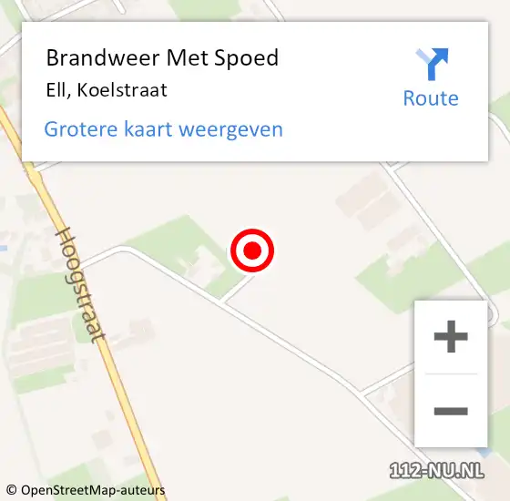 Locatie op kaart van de 112 melding: Brandweer Met Spoed Naar Ell, Koelstraat op 27 mei 2023 16:47