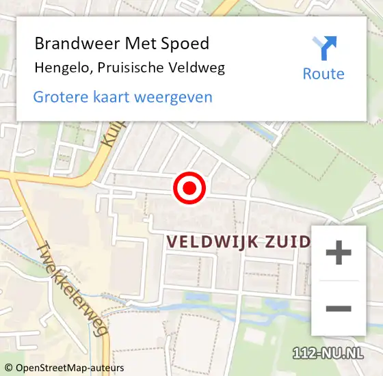 Locatie op kaart van de 112 melding: Brandweer Met Spoed Naar Hengelo, Pruisische Veldweg op 27 mei 2023 17:05