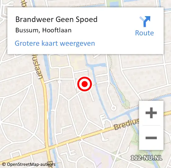 Locatie op kaart van de 112 melding: Brandweer Geen Spoed Naar Bussum, Hooftlaan op 27 mei 2023 17:20