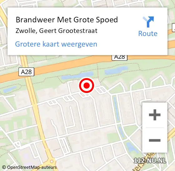 Locatie op kaart van de 112 melding: Brandweer Met Grote Spoed Naar Zwolle, Geert Grootestraat op 27 mei 2023 17:34