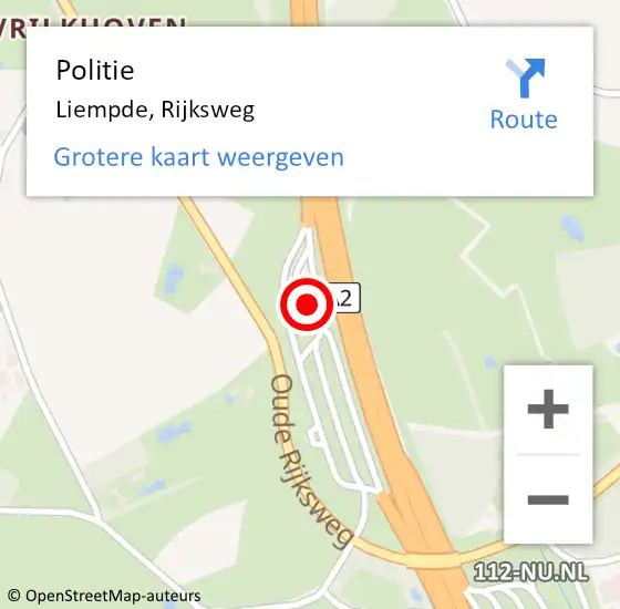 Locatie op kaart van de 112 melding: Politie Liempde, Rijksweg op 27 mei 2023 17:44