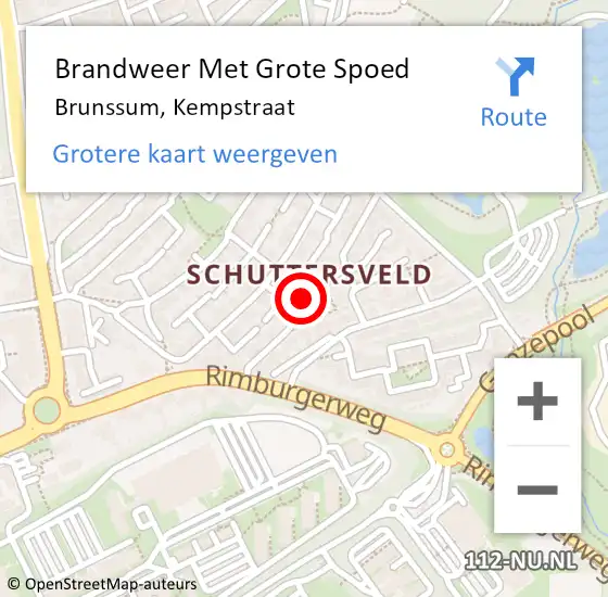 Locatie op kaart van de 112 melding: Brandweer Met Grote Spoed Naar Brunssum, Kempstraat op 27 mei 2023 17:56