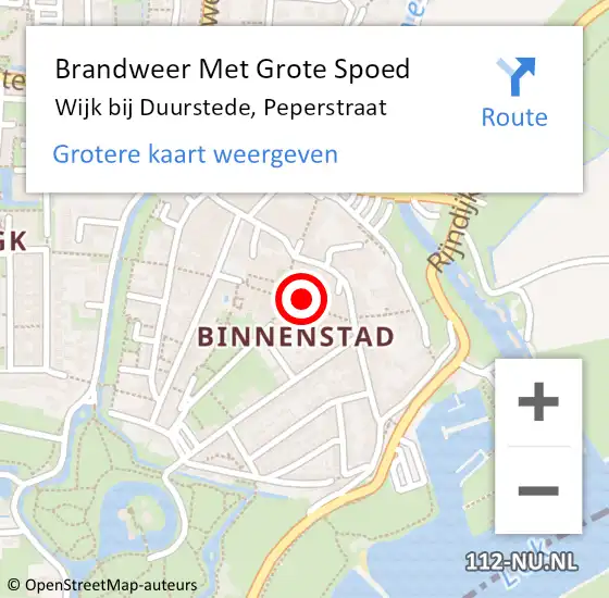 Locatie op kaart van de 112 melding: Brandweer Met Grote Spoed Naar Wijk bij Duurstede, Peperstraat op 27 mei 2023 18:32