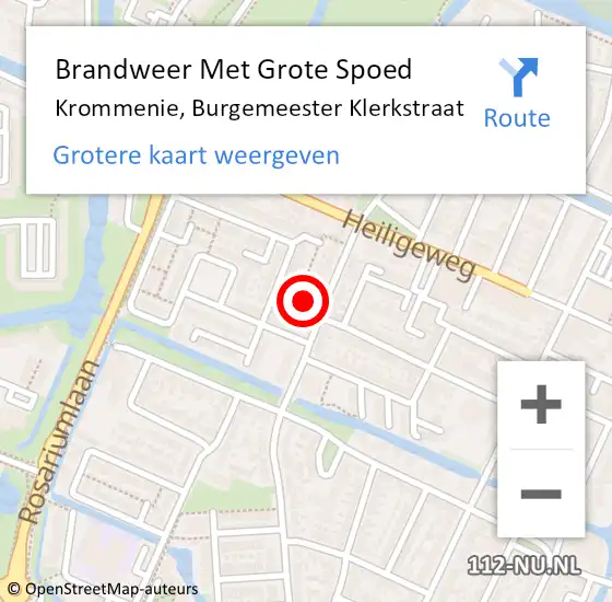 Locatie op kaart van de 112 melding: Brandweer Met Grote Spoed Naar Krommenie, Burgemeester Klerkstraat op 27 mei 2023 19:07