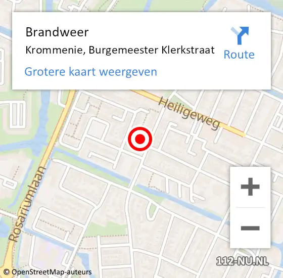 Locatie op kaart van de 112 melding: Brandweer Krommenie, Burgemeester Klerkstraat op 27 mei 2023 19:10