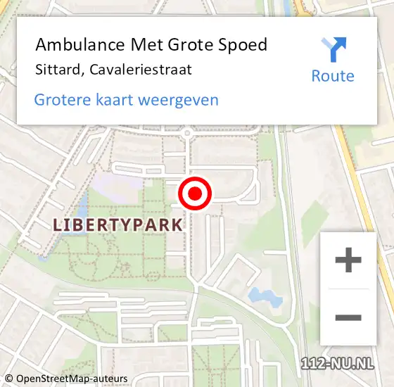 Locatie op kaart van de 112 melding: Ambulance Met Grote Spoed Naar Sittard, Cavaleriestraat op 26 augustus 2014 23:00