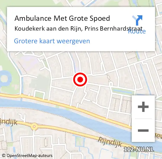 Locatie op kaart van de 112 melding: Ambulance Met Grote Spoed Naar Koudekerk aan den Rijn, Prins Bernhardstraat op 27 mei 2023 19:43