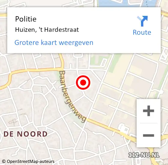 Locatie op kaart van de 112 melding: Politie Huizen, 't Hardestraat op 27 mei 2023 19:53