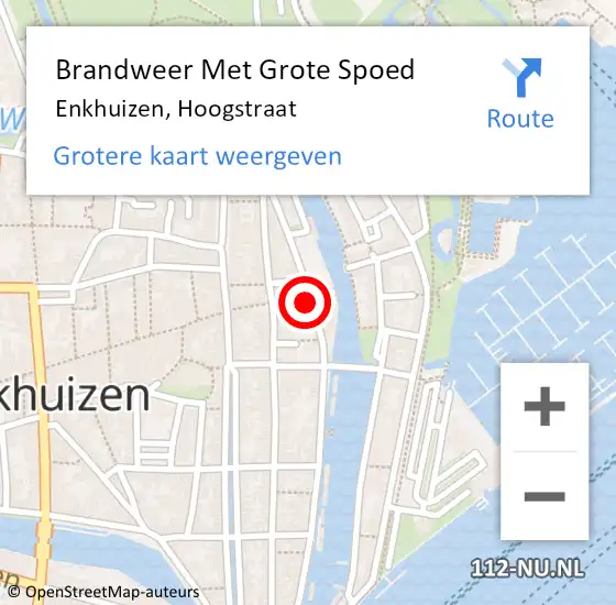 Locatie op kaart van de 112 melding: Brandweer Met Grote Spoed Naar Enkhuizen, Hoogstraat op 27 mei 2023 20:07