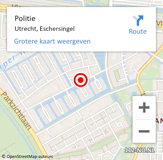 Locatie op kaart van de 112 melding: Politie Utrecht, Eschersingel op 27 mei 2023 20:07