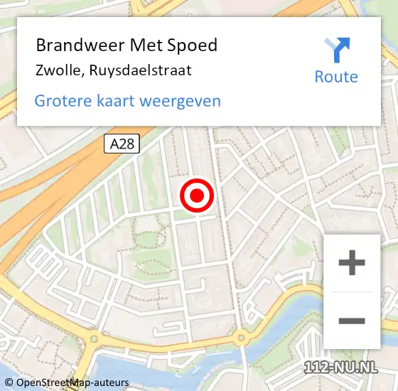 Locatie op kaart van de 112 melding: Brandweer Met Spoed Naar Zwolle, Ruysdaelstraat op 27 mei 2023 20:14