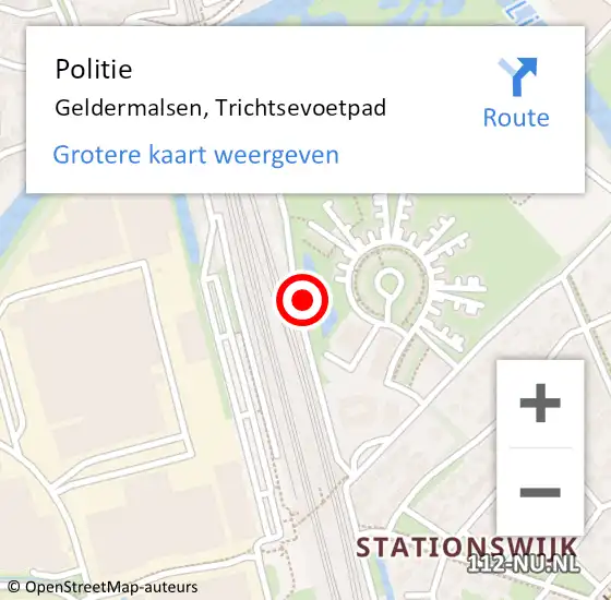 Locatie op kaart van de 112 melding: Politie Geldermalsen, Trichtsevoetpad op 27 mei 2023 20:30